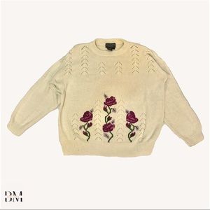 Leslie Fay - Rose Embroidered Knit Sweater